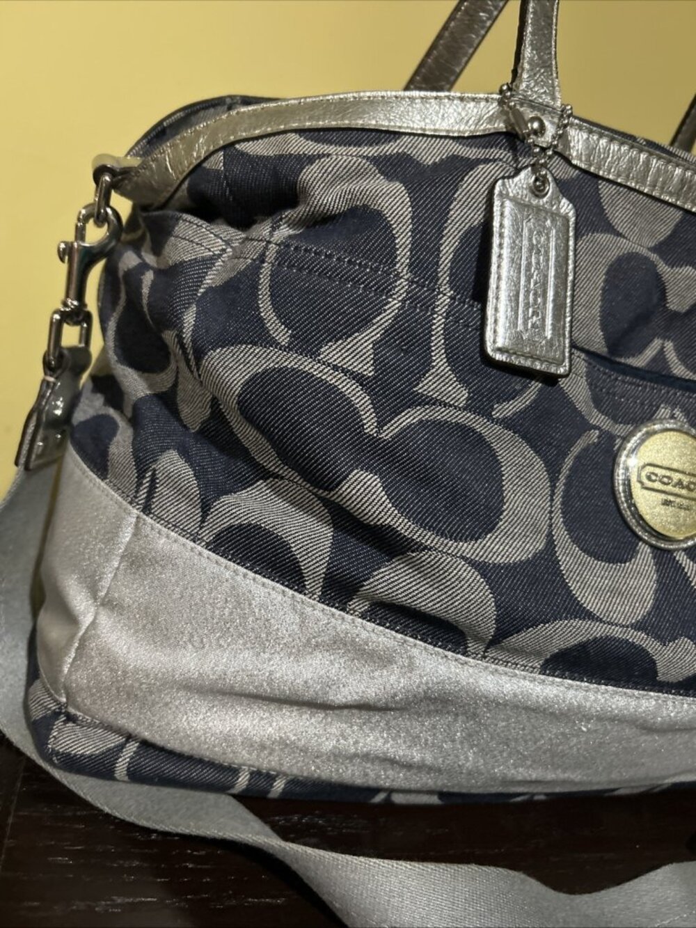 Coach XL Denim Signature Stripe Tote Weekender Diaper Bag F17443 Large Handbag - Picture 2 of 12